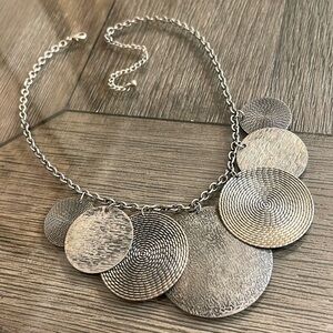Vintage Antique Silver-tone Textured Disc Necklace